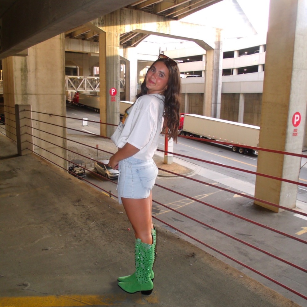 GREEN glitter cowgirl boots //Nasty Gal womens size 7